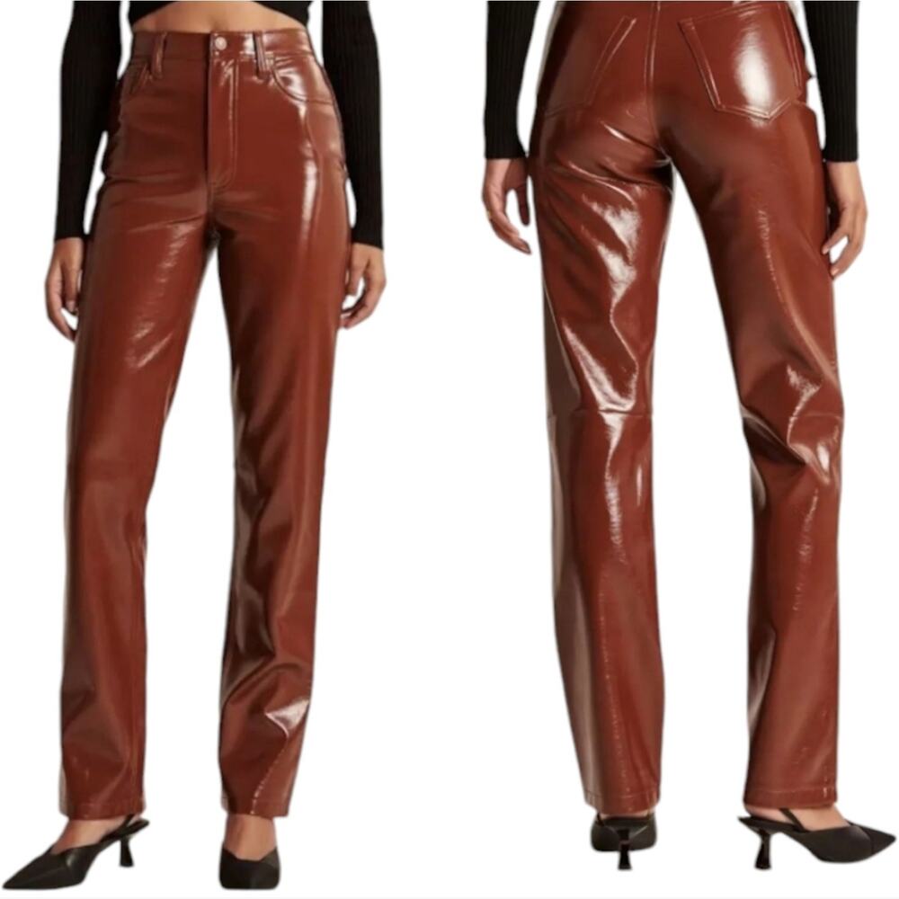 Abercrombie & Fitch Vegan Patent Leather 90s Straight Pants Plus Size 36 22 New